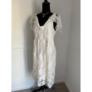 Motherhood Maternity boho Lace Midi Dress Flutter Sleeve ivory off White M